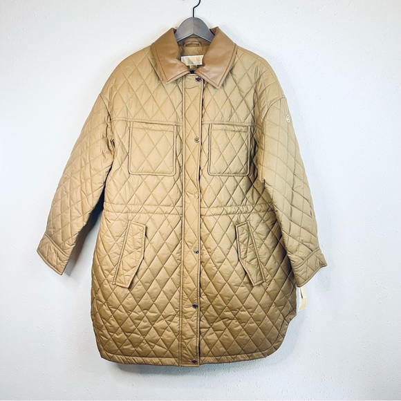 Michael Kors Plus Size Quilted Puffer Women’s Camel Long Jacket Size 1X NWT - Picture 1 of 8